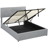 HOMCOM Cama Contenedor 140 x 190 cm Acolchada Efecto Lino, Gris Oscuro