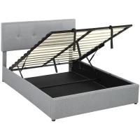 HOMCOM Cama Contenedor 140 x 190 cm Acolchada Efecto Lino, Gris Oscuro(m-1)