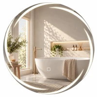 HOMCOM Oglindă de baie rotundă cu lumini LED 60x60 cm Oglindă de perete Anti-ceață Memorie 3 temperaturi de culoare Luminozitate reglabilă(m-7)
