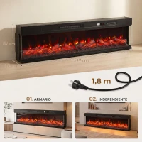 HOMCOM Cheminée électrique encastrable ou sur pied 750/1500W 3 faces 12 couleurs de flamme 3D thermostat télécommande Noir(m-3)
