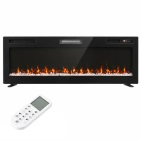 HOMCOM Cheminée électrique encastrable, murale et autoportante Slim 153 cm avec télécommande, 900/1800 W, minuterie, 35 m², Noir(m-7)