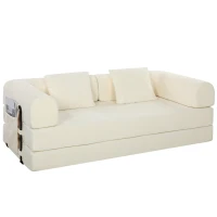 HOMCOM Canapé-Lit Convertible 5 en 1 3 Places en Chenille 207 cm Pliable au Sol Mousse Haute Densité 2 Coussins Blanc(m-8)