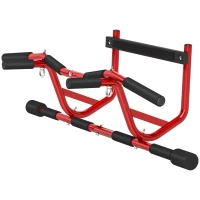 SPORTNOW Bară de Tracțiuni pentru Ușă și Flotări, Fără Găurire, Pull Up Bar 2 în 1, 150 kg, Siguranță Anti-Răsturnare, 96x46x30,5cm, Roșu(m-8)