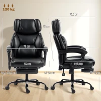 HOMCOM Fauteuil de bureau massant 6 points vibrant, chauffé avec repose-pieds, en cuir PU, hauteur réglable, Noir(m-3)