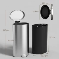 HOMCOM Coș de gunoi cu capac Soft-Close Treteimer cu coș interior detașabil 30L Argintiu(m-3)