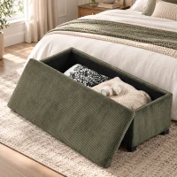 HOMCOM Bancă de Depozitare, Capăt de Pat din Catifea Côtelée cu Capac, pentru Living, Dormitor, Hol, 112x42x40 cm, Verde Deschis(m-5)