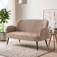 HOMCOM Canapé 2 places 132 cm, petit canapé en velours avec assise large, rembourrage et pieds métalliques, Marron(m-6)