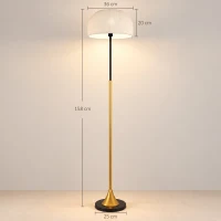 HOMCOM Lampadar de podea living 40W cu abajur în formă de cupolă, comutator la picior, 158 cm, auriu și alb(m-3)