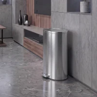 HOMCOM Poubelle avec couvercle à fermeture douce, poubelle à pédale avec seau intérieur amovible 30 L Argent(m-5)