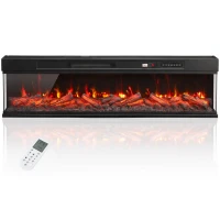 HOMCOM Cheminée électrique encastrable ou sur pied 750/1500W 3 faces 12 couleurs de flamme 3D thermostat télécommande Noir(m-7)