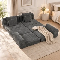 HOMCOM Canapé d'angle modulaire convertible, transformable, design doux sans arêtes dures, profondeur d'assise 76 cm, mousse haute densité, gris foncé(m-5)