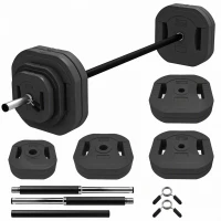 SPORTNOW Hantel-Set 30 kg, Einstellbare quadratische Scheiben mit Griffen, rutschfeste Stahlstange 3 Teile, Schwarz(m-8)