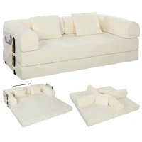 HOMCOM Canapé-Lit Convertible 5 en 1 3 Places en Chenille 207 cm Pliable au Sol Mousse Haute Densité 2 Coussins Blanc(m-7)