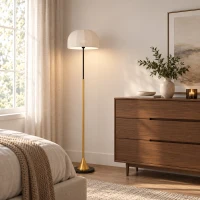 HOMCOM Stehlampe Wohnzimmer 40 W mit Kuppelschirm, Fußschalter, 158 cm, Gold und Weiß(m-5)