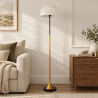 HOMCOM Lampadar de podea living 40W cu abajur în formă de cupolă, comutator la picior, 158 cm, auriu și alb(m-2)