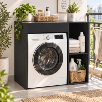 HOMCOM Mobilier pentru mașina de spălat, dulap pentru mașina de spălat și uscător cu 2 compartimente deschise, 96 x 60 x 90,5 cm, negru(m-5)