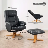 HOMCOM Fotoliu Relax cu Suport pentru Picioare, Fotoliu de Relaxare Inclinabil din PU, Rotativ 360°, Funcție balans, Negru(m-3)