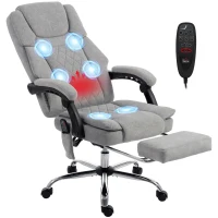 HOMCOM Fotoliu birou cu masaj vibrant și încălzire, scaun ergonomic din catifea imprimată, spătar înclinabil, gri(m-8)
