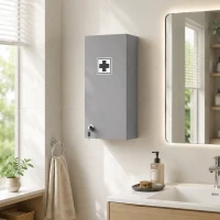 kleankin Armario de farmacia mural con cerradura, 5 estantes y baldas regulables, madera y vidrio, gris, 30x20x70cm(m-2)
