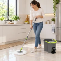 HOMCOM Set mop și găleată cu storcător 2 compartimente Găleată 20 L 5 lavete microfibră Utilizare uscată și umedă Gri Închis(m-2)