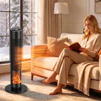 HOMCOM Chauffage soufflant céramique 2000 W thermostat flamme 3D radiateur électrique télécommande noir(m-2)