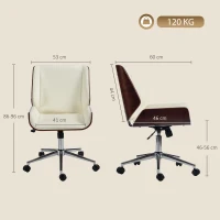 Vinsetto Scaun de Birou Design Vintage, Înălțime Reglabilă, Rotativ 360°, Bază Cromată, 53 x 60 x 86-96 cm, Crem(m-3)
