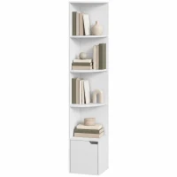 HOMCOM Eckregal mit 5 Ebenen, Regalböden und Schrank für Wohnzimmer, Schlafzimmer, 29,5x29,5x158 cm, Weiß(m-7)