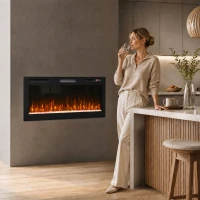 HOMCOM Cheminée Électrique Ultra-Fine 900/1800 W Encastrable/À Suspendre/Sur Pied 12 Couleurs de Flamme 3D Télécommande jusqu'à 35 m² Noir(m-6)