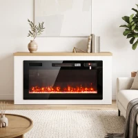 HOMCOM Cheminée électrique avec chauffage, 12 couleurs de flammes, meuble TV avec cheminée pour TV jusqu'à 55 pouces (140 cm), 114 cm blanc(m-6)