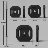SPORTNOW Hantel-Set 30 kg, Einstellbare quadratische Scheiben mit Griffen, rutschfeste Stahlstange 3 Teile, Schwarz(m-3)