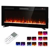 HOMCOM 102 cm Cheminée Électrique Encastrable/Murale/Autoportante Ultra-fine 8.3 cm avec Télécommande, 900/1800W, Minuterie, 35 m² Noir(m-8)