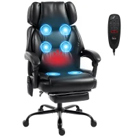 HOMCOM Fauteuil de bureau massant 6 points vibrant, chauffé avec repose-pieds, en cuir PU, hauteur réglable, Noir(m-8)