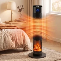 HOMCOM Chauffage soufflant céramique 2000 W thermostat flamme 3D radiateur électrique télécommande noir(m-4)