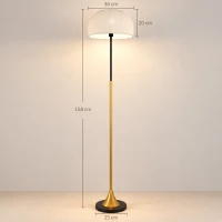 HOMCOM Stehlampe Wohnzimmer 40 W mit Kuppelschirm, Fußschalter, 158 cm, Gold und Weiß(m-3)