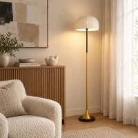 HOMCOM Stehlampe Wohnzimmer 40 W mit Kuppelschirm, Fußschalter, 158 cm, Gold und Weiß(m-2)