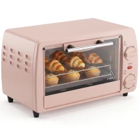 HOMCOM Cuptor Electric de Masă 10L 750W Mini cuptor electric Până la 230 ℃ și temporizator 36,5x26x22 cm Roz(m-8)