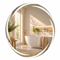 HOMCOM Oglindă de baie rotundă cu lumini LED 60x60 cm Oglindă de perete Anti-ceață Memorie 3 temperaturi de culoare Luminozitate reglabilă(m-8)