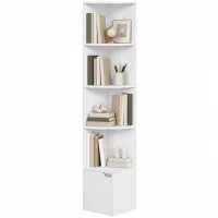 HOMCOM Eckregal mit 5 Ebenen, Regalböden und Schrank für Wohnzimmer, Schlafzimmer, 29,5x29,5x158 cm, Weiß(m-8)