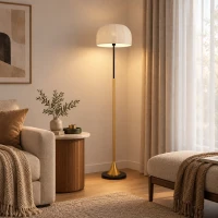 HOMCOM Stehlampe Wohnzimmer 40 W mit Kuppelschirm, Fußschalter, 158 cm, Gold und Weiß(m-6)