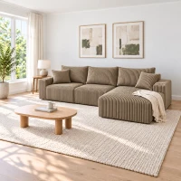 Modular L-Shaped Sectional Sofa with Deep Seat, Plush Corduroy Boneless Couch for Living Room, Khaki(m-1)