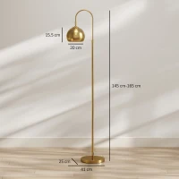 HOMCOM Lampadar pentru Living, Lampă de Podea Modernă 40W, Soclu E27, Înălțime Reglabilă, Abajur Orientabil, Auriu(m-3)