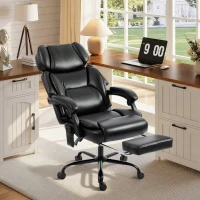 HOMCOM Fauteuil de bureau massant 6 points vibrant, chauffé avec repose-pieds, en cuir PU, hauteur réglable, Noir(m-6)