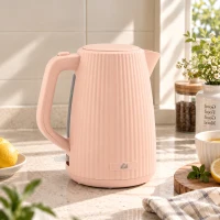 HOMCOM Fierbător electric, 1,7L, funcție fierbere rapidă, 2200W, cu filtru detașabil anti-calcar, oprire automată, Roz(m-2)