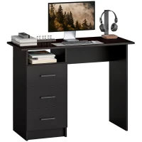 HOMCOM Platzsparender Schreibtisch mit 3 Schubladen, offenem Fach, Büroschreibtisch, modern, PC-Tisch für Zuhause und Büro, 100x40x75 cm, Schwarz(m-8)