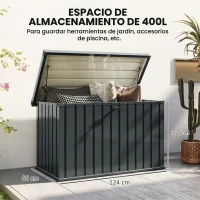 Outsunny Außen-Truhe 400 L Aufbewahrungsbox aus verzinktem Stahl, wetterbeständig, mit Schloss, Grau(m-3)
