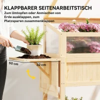 Outsunny Hoogbed met broeikasopzet van hout plantenbak met kas, inklapbare zijtafel en opbergruimte, naturel hout(m-6)