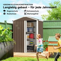 Outsunny Metall Gerätehaus 1,1 m², Geräteschuppen mit Satteldach Abschließbarer Schiebetür Handschuhen, 136 x 87 x 176 cm(m-4)