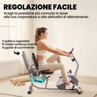 HOMCOM Cyclette Orizzontale con Seduta Regolabile, 8 Resistenze e Monitor LCD, 121.5-136x62.5x98cm, Grigio(m-5)