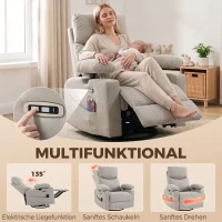 HOMCOM Elektrischer Relaxsessel mit Dreh- und Schaukelfunktion, Massage & Wärme, 3D-Armlehnen, USB-C/USB-Anschlüssen, Hellgrau(m-4)