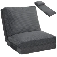 HOMCOM Scaun-pat pliant 76 cm, canapea de podea din catifea corduroy, umplutură groasă, husă detaşabilă şi lavabilă, gri(m-8)